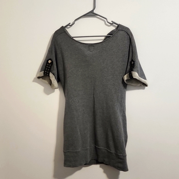 Twik-SIMONS: Cotton, grey, summer dress. Knee length dress , metal button sleeve - Picture 5 of 5